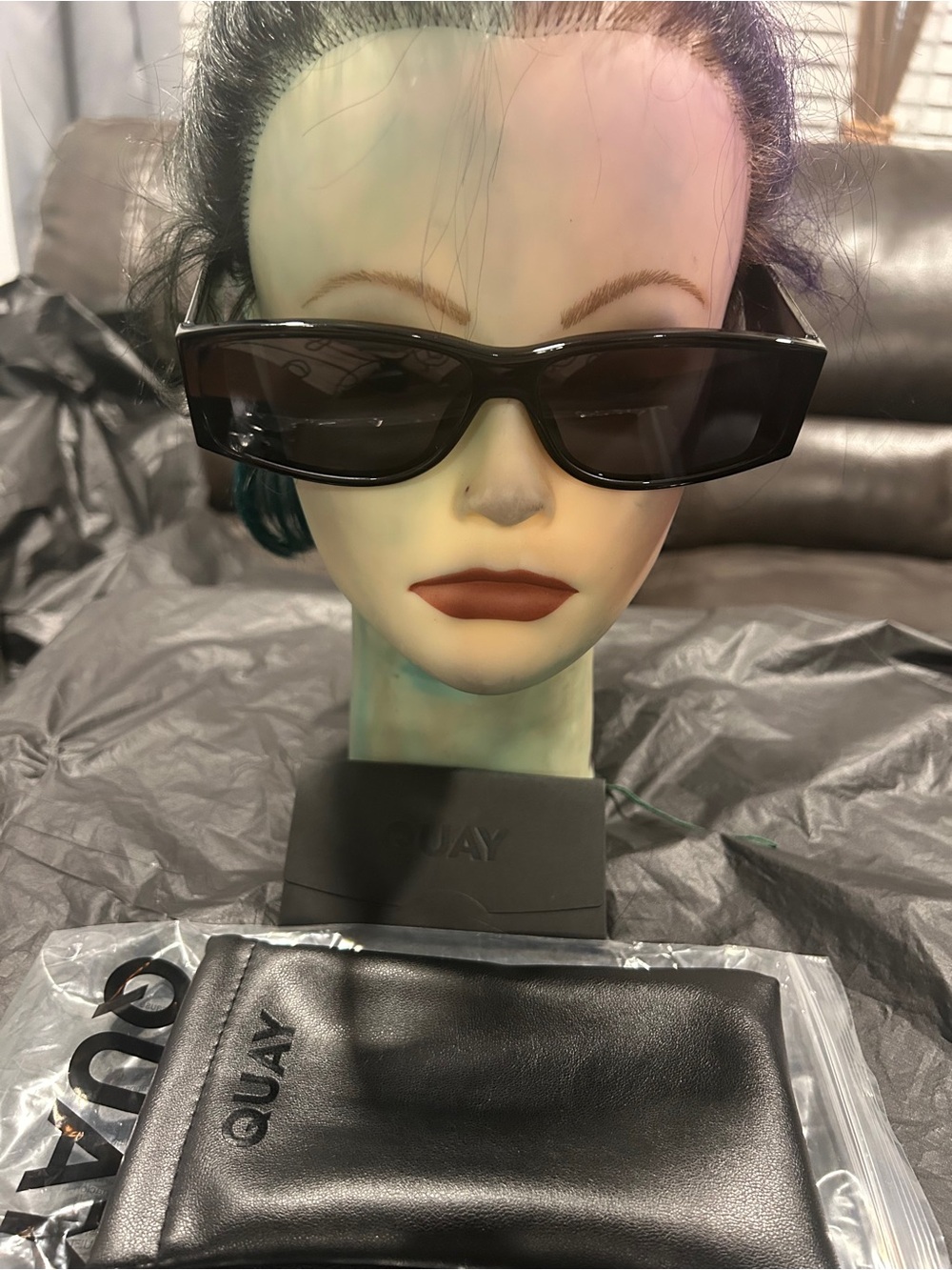 Quay Australia Black Slim Rectangle Sunglasses